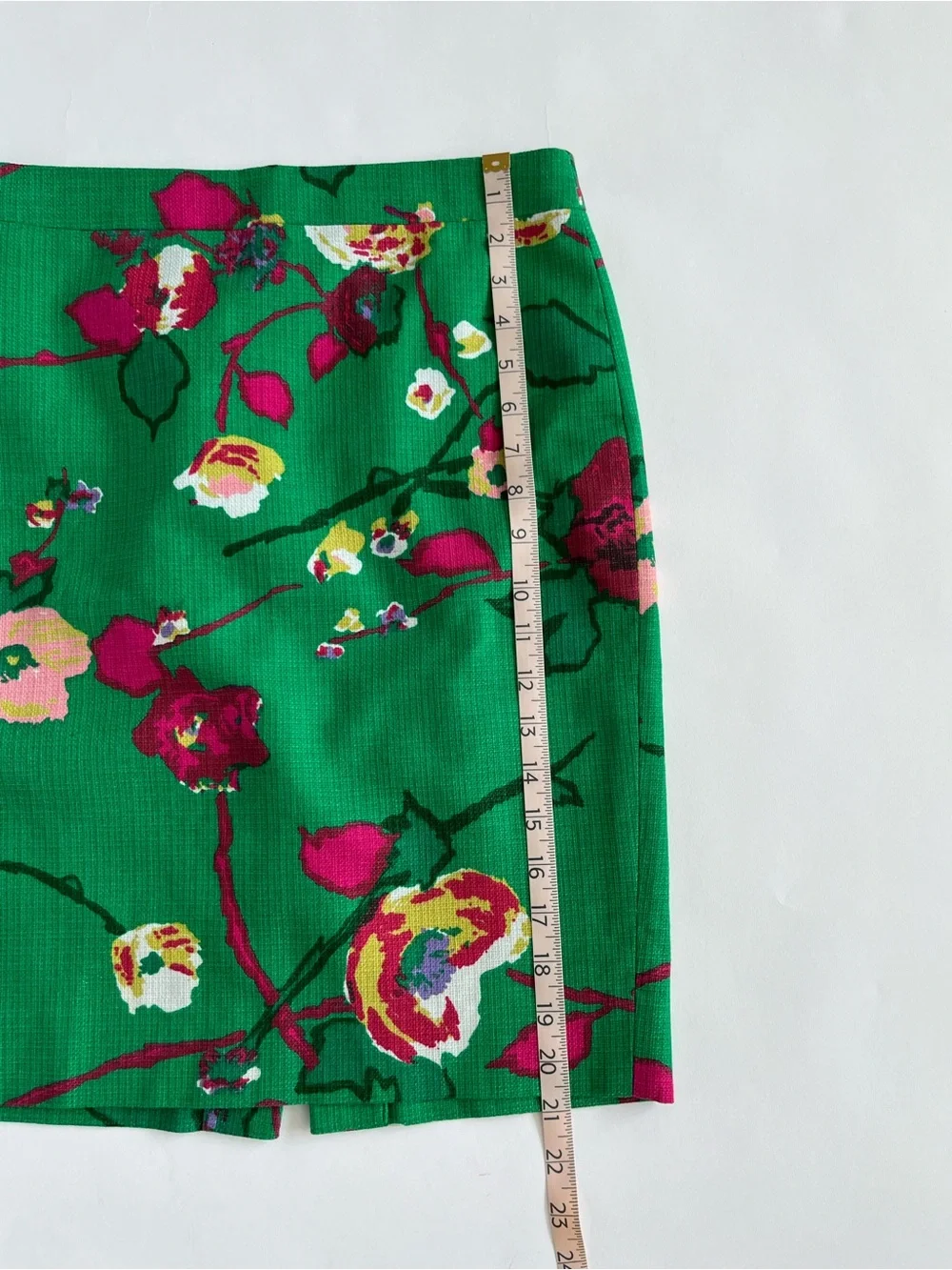 J. Crew Green Floral Pencil Skirt with Pink Accents